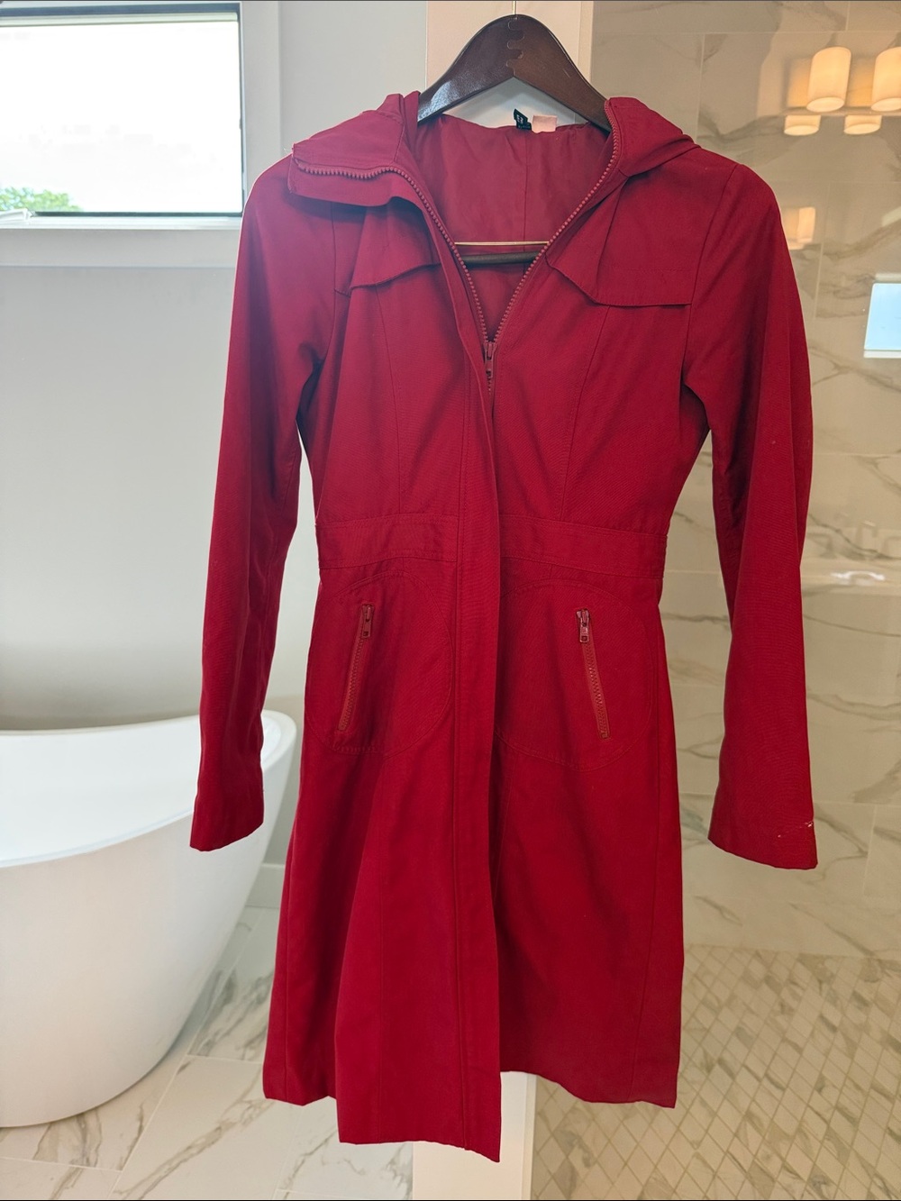 H&M Red Hooded Trench Coat